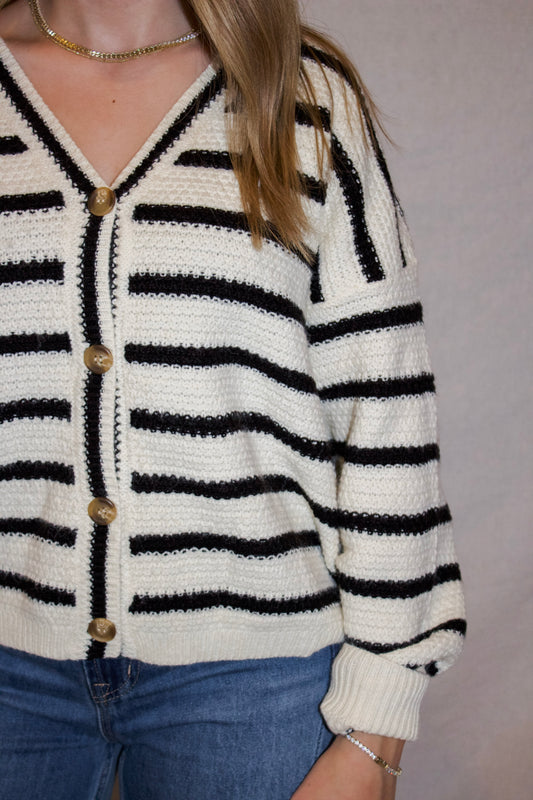 Megan Striped Cardigan - Cream Stripe