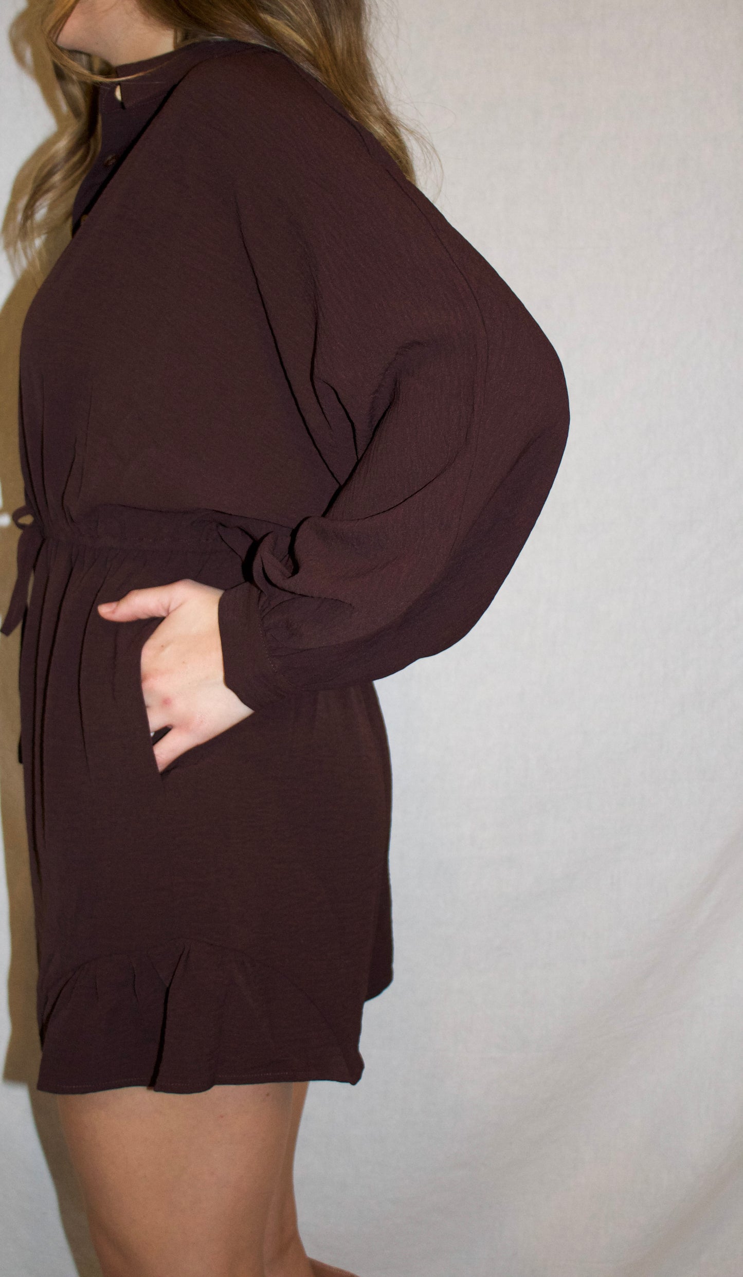 Olivia Button Down Romper - Brown
