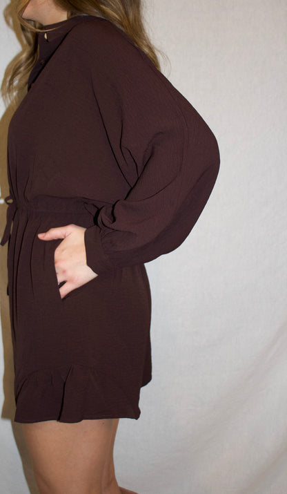 Olivia Button Down Romper - Brown