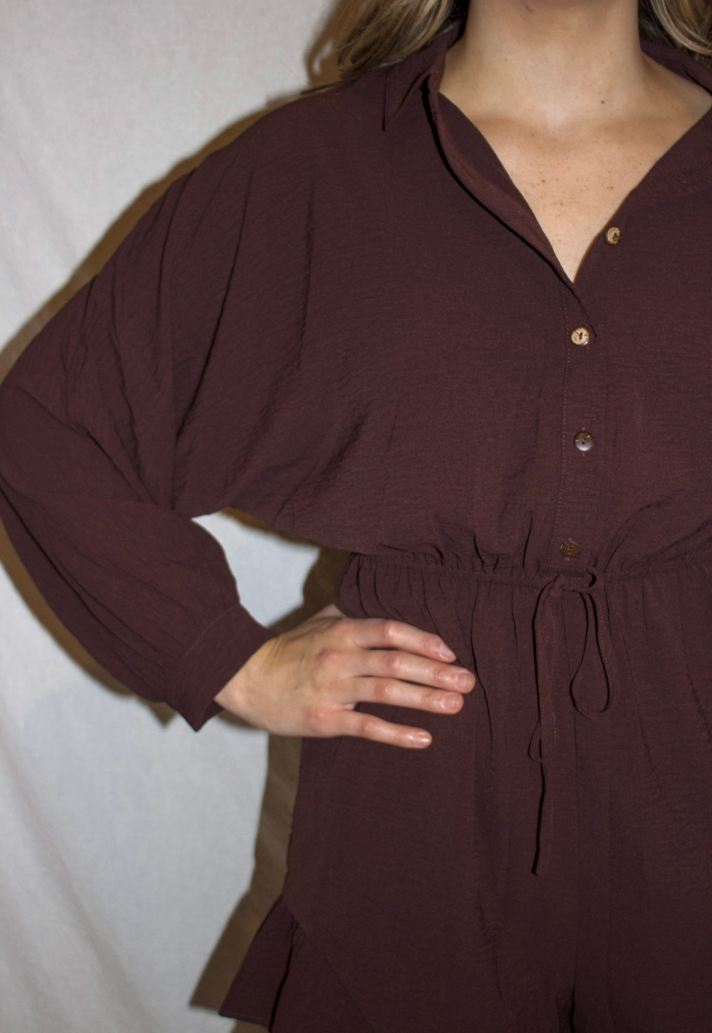 Olivia Button Down Romper - Brown