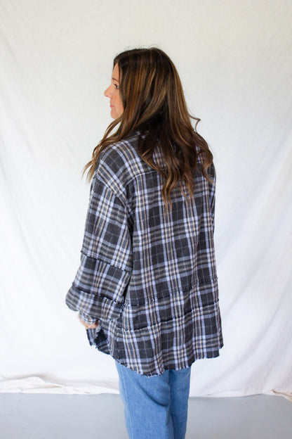 Stevie Oversized Flannel - Navy/Periwinkle