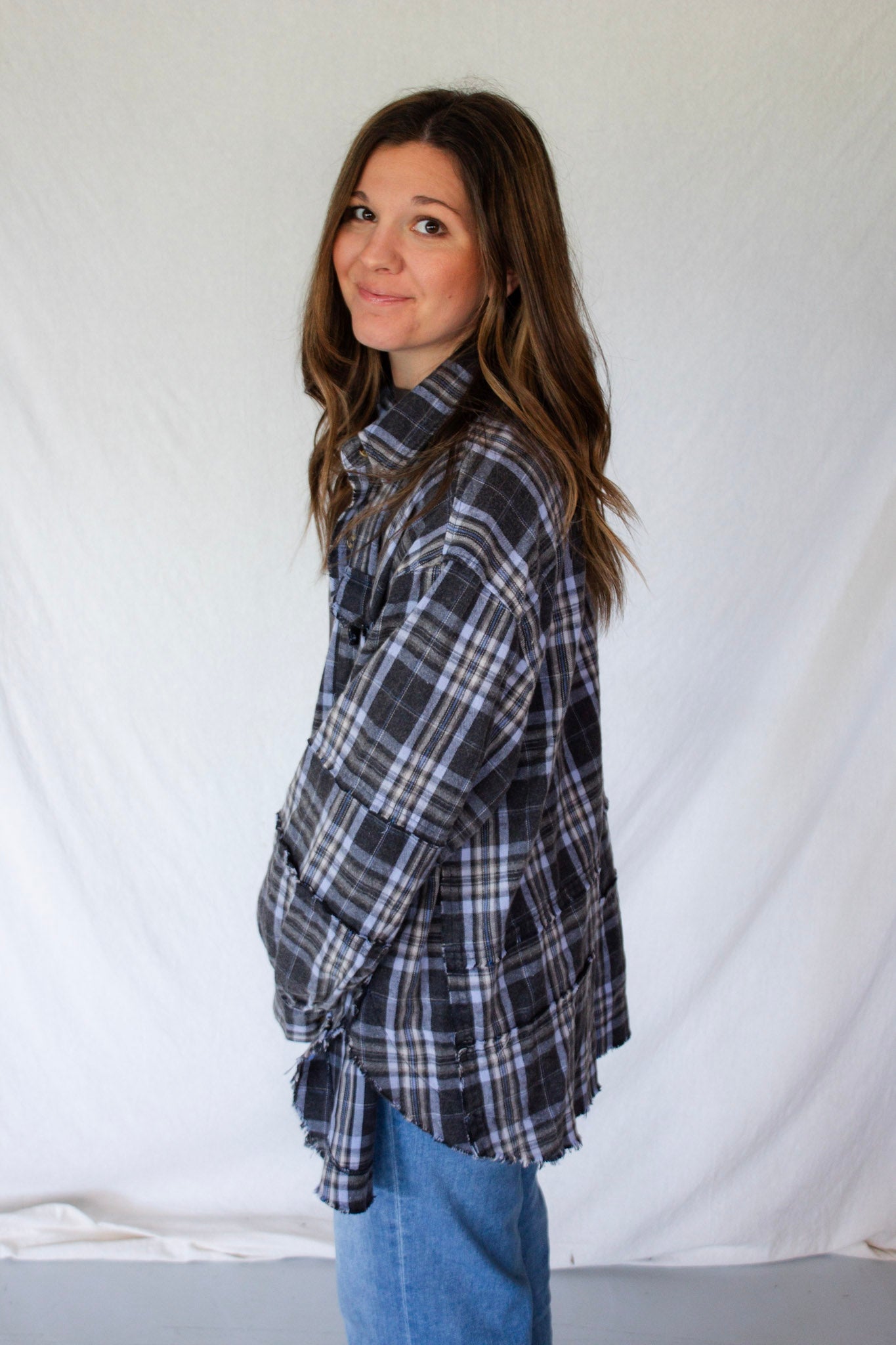 Stevie Oversized Flannel - Navy/Periwinkle