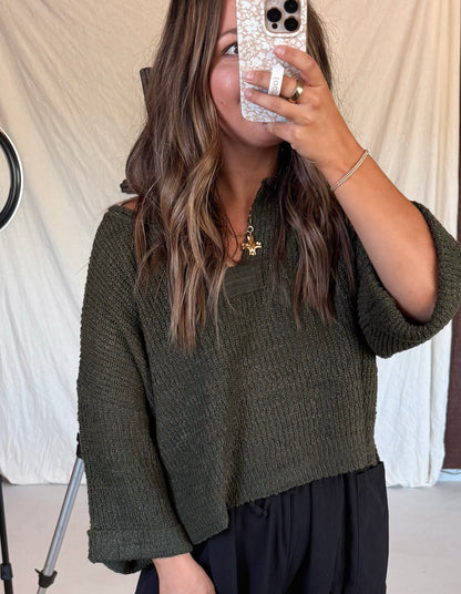 The Clara Knit Top - Dark Olive