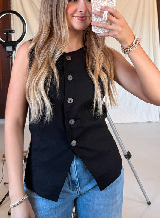 The Knox Buttoned Vest - Black