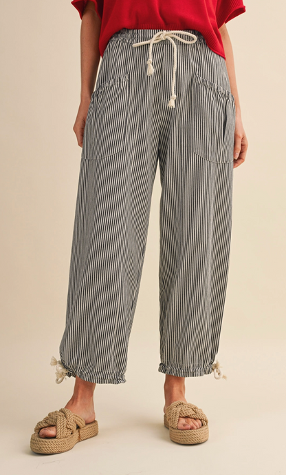 Carly Striped Parachute Pant - Black Stripe